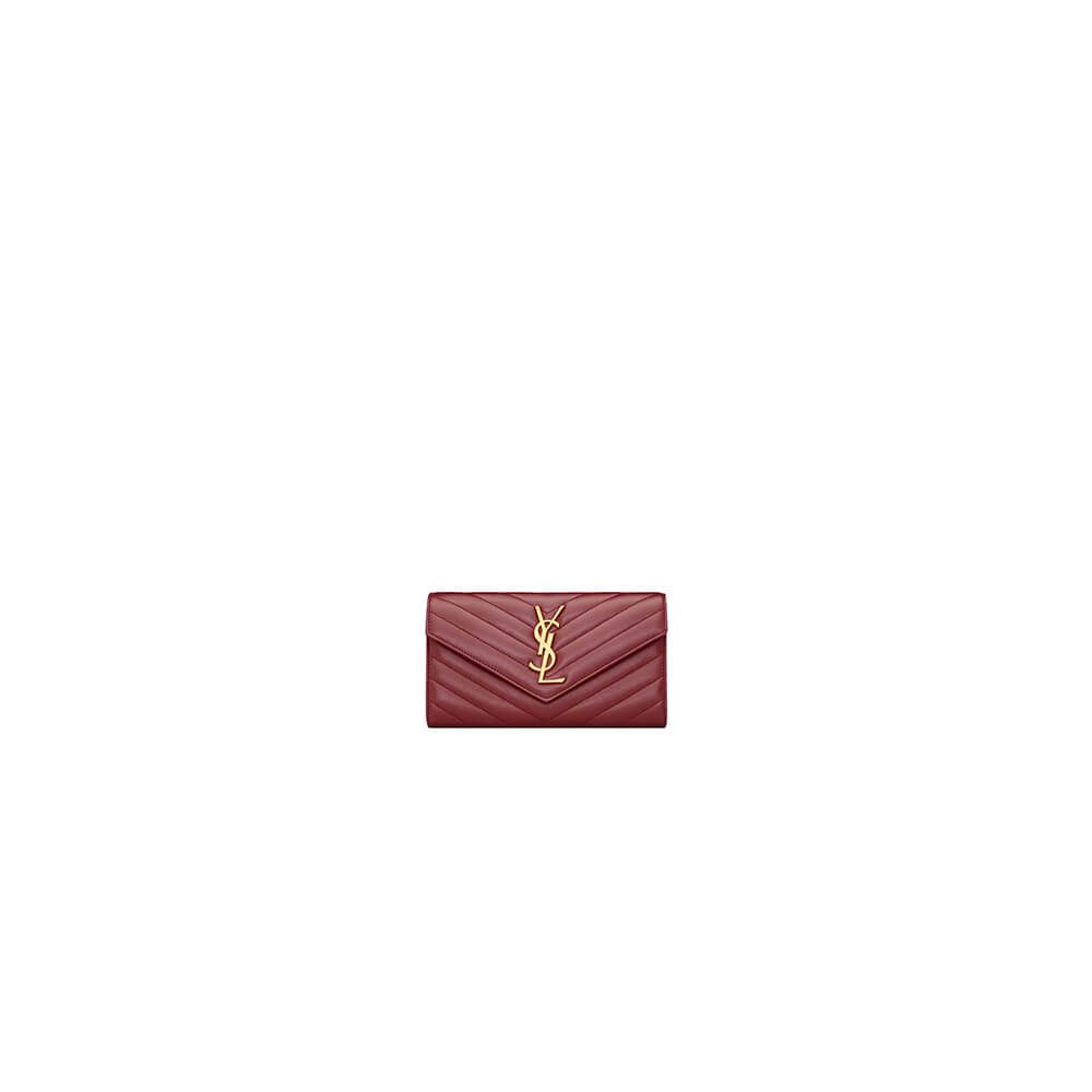Red YSL CASSANDRE MATELASSE LARGE FLAP WALLET IN GRAIN DE POUDRE LEATHER