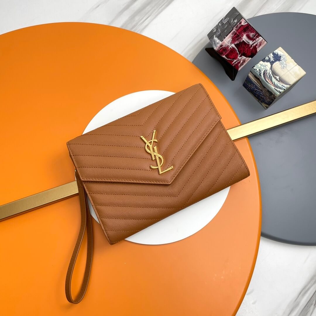 brown YSL CASSANDRE matelasse leather flap clutch - Image 2