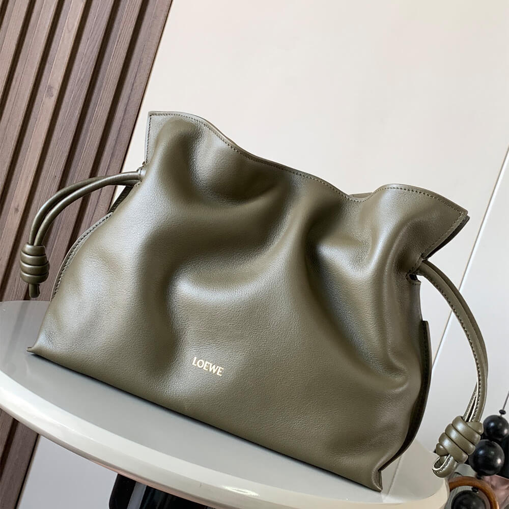 Dark Green LOEWE Medium Flamenco clutch in nappa calfskin (HIGH-END GRADE) - Image 2